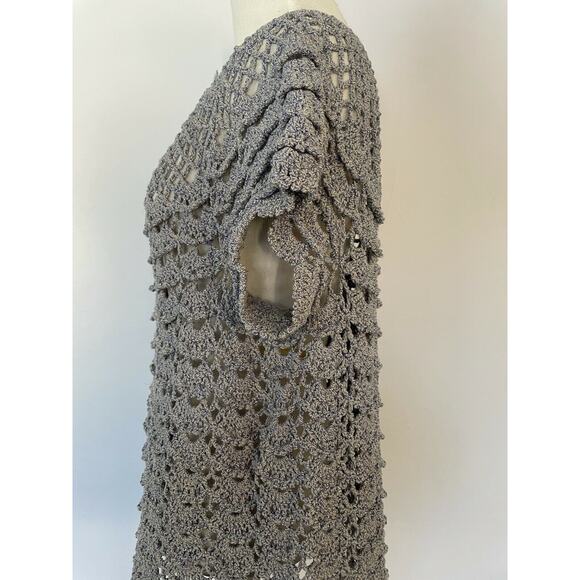 Beautiful Vintage Hand-Crocheted Knit SS Pullover L-XL Lavender - Scalloped Hem - Picture 8 of 11